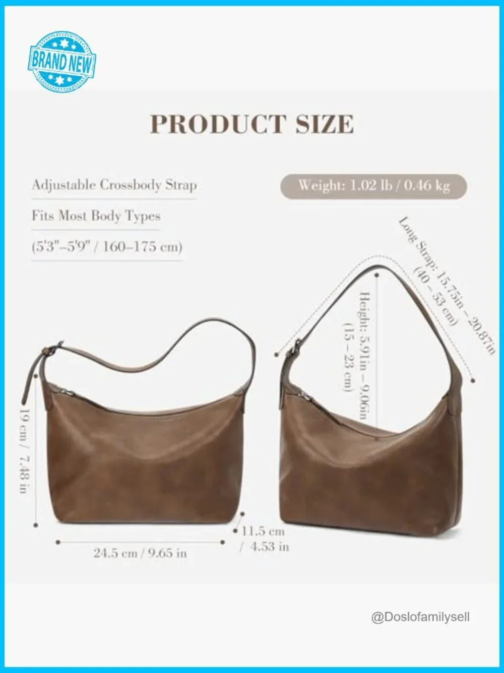 Genuine Leather Hobo Bag Slouchy Shoulder Crossbody Purse with Adjustable Strap